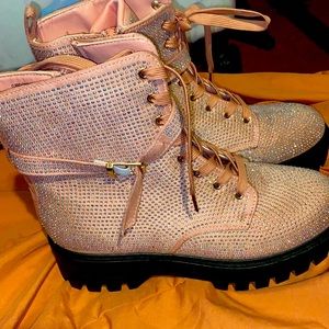 Platform Rhinestone Pink Boots !